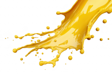 A splash of yellow paint cascading dynamically against a clean white background. illustrating creativity and artistic expression. ideal for design projects and advertising