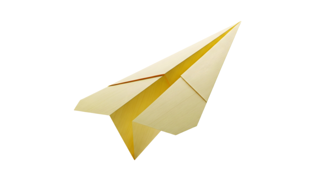 A single paper airplane soaring, evoking themes of dreams, flight, and aspiration, isolated on transparent background