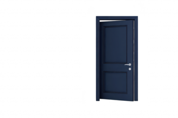 An open navy blue door set against a plain white wall. inviting exploration and symbolizing new opportunities. with a minimalist design that enhances modern interior aesthetics