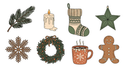 Festive Christmas Elements - Hand-Drawn Holiday Icons for Design Projects.
