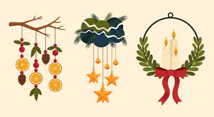 Festive Christmas Ornaments - A Trio of Holiday Decorations.