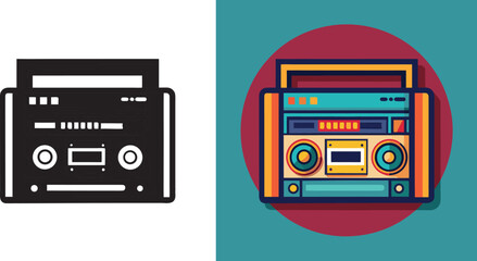 Retro boombox blasting vibrant tunes, a nostalgic icon of music and fun, perfect for retro-themed projects and vintage vibes