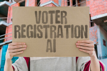 "Voter Registration AI" AI streamlines voter registration processes. VOTER. REGISTRATION. AI. AI. STREAMLINES.