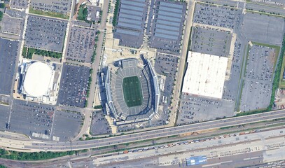 Aerial Satellite View of Major 2026 World Cup Football Stadiums in North America