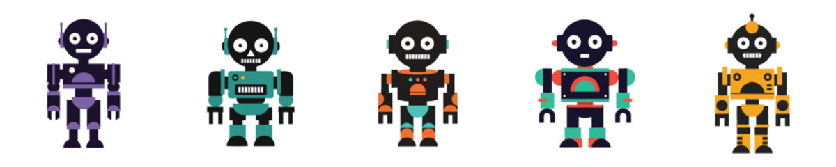 Robot Vector Set Flat Design Retro Mechanical Robots Illustration Collection