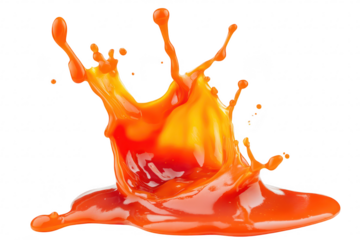 Vibrant orange and yellow paint splashes create a dynamic and energetic visual. capturing the essence of creativity and motion against a clean white background. ideal for artistic projects