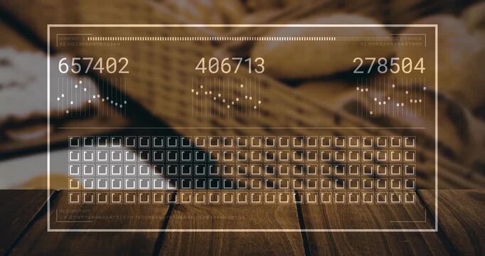 Translucent UI overlay appearing, updating counters, pulsing waves, highlighting grid to show data