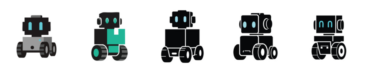 Robot Vector Minimalist Wheeled Design Futuristic Mobile Service Bot Collection