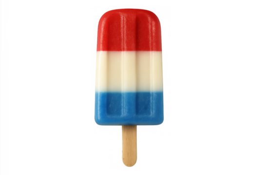 Popsicle featuring red, white, and blue colors, representing patriotism, summer fun, and refreshing frozen treats