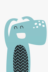Cute scandinavian dinosaur nursery room wall art decor