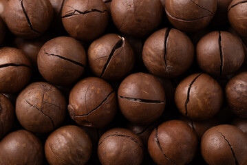 Unpeeled Macadamia nuts texture background