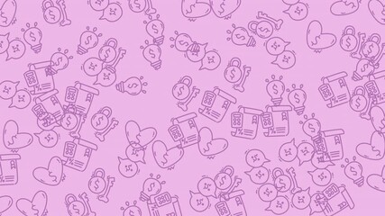 Abstract background animation with money hearts ideas and coffee cups creating a dynamic design for various applications