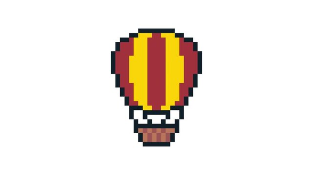 8-bit pixel art air balloon. looped animation 4k 30fps
