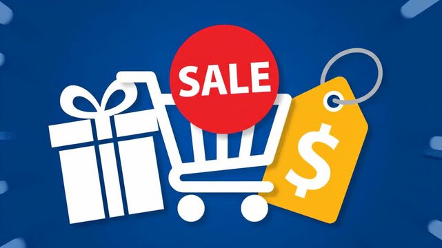 E-commerce Sale Promotion with Shopping Cart and Gift Icon Animation.