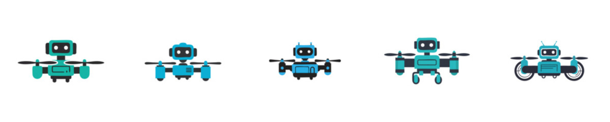 Robot Drone Vector Futuristic Hovering Bot Flat Design Collection