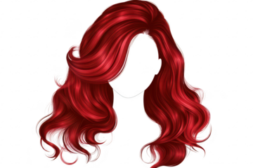 Vibrant red wavy hairstyle design featuring voluminous curls and smooth texture. suitable for fashion illustrations. beauty tutorials. and hair styling guides