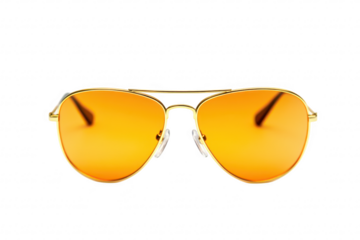 Stylish golden aviator sunglasses with orange lenses. displayed against a clean white background. ideal for fashion advertisements or product listings in online stores