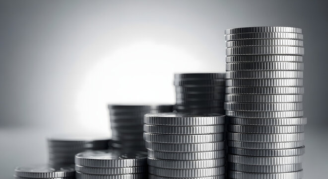 Stacks of silver coins showing financial growth and wealth
