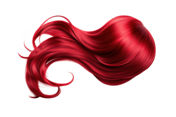 Vibrant red synthetic hair flowing elegantly against a clean white background. ideal for fashion. beauty. or hairstyling projects. texture and movement