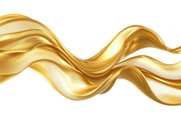 A flowing. golden ribbon gracefully undulating across a white background. creating a sense of elegance and movement. ideal for use in design and artistic projects