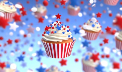 Festive cupcake with red white and blue star sprinkles celebration