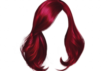 A vibrant. flowing hairstyle featuring long. wavy. deep red locks. designed for digital art applications. the beauty of hair design against a clean. white background