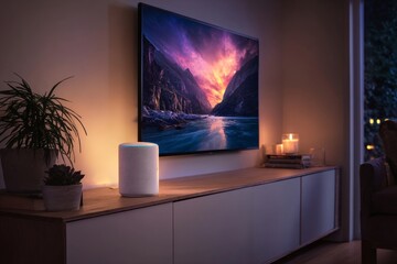 Minimalistic interior design with tech savvy features. Fantasy p