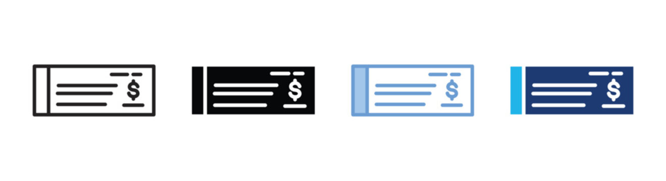 Bank check icon set multiple style collection
