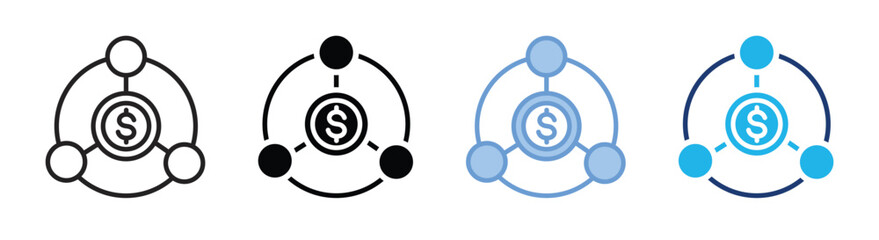 Financial network icon set multiple style collection