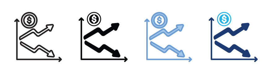 Stock market icon set multiple style collection