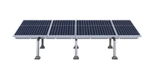 A modern solar panel installation multiple solar modules on a sturdy metal frame. positioned in a bright. open area. emphasizing renewable energy and sustainability
