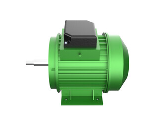 High-Detail Green Industrial Electric Motor (Three Phase AC): Essential Energy Efficient Drive System Component for Modern Manufacturing and Automation Technology, Isolated Asset Digital Illustration.