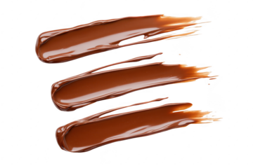 Smooth. rich chocolate spreads artistically arranged on a clean white background. the texture and sheen. ideal for culinary presentations or dessert-related projects