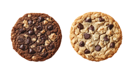 Two delicious chocolate chip cookies isolated on transparent background