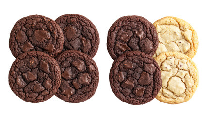 Two rows of chocolate chip cookies and vanilla cookies isolated on transparent background