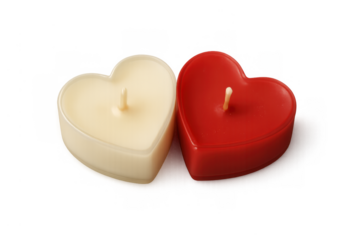 Heart shaped candles in red and white, evoking feelings of love and romance, ideal for valentine's day parties. Clear background