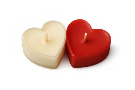 Heart shaped candles in red and white, evoking feelings of love and romance, ideal for valentine's day parties. Clear background - Powered by Adobe