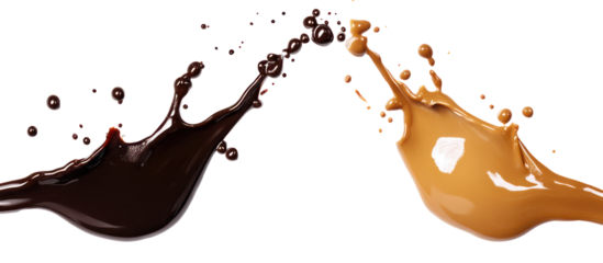 Two liquid splashes colliding in mid air isolated on transparent background