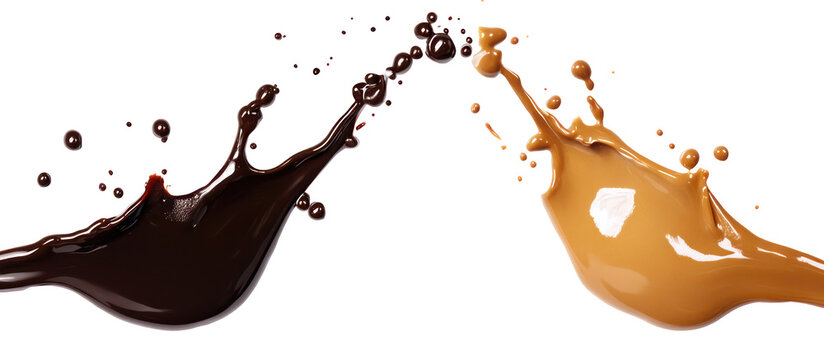 Two liquid splashes colliding in mid air isolated on transparent background