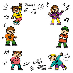 キッズダンス 背景 手描き 子供 イラスト テキストスペース