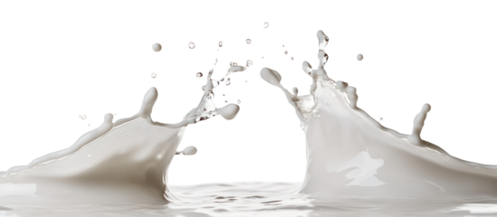 Two white liquid splashes colliding isolated on transparent background