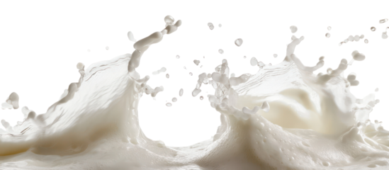 Dynamic white milk splash frozen in motion isolated on transparent background