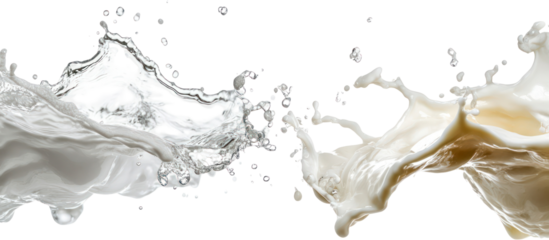 Two liquid splashes colliding isolated on transparent background