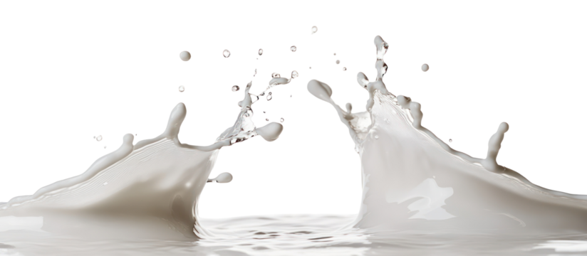 Two white liquid splashes colliding isolated on transparent background