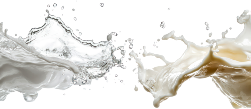 Two liquid splashes colliding isolated on transparent background