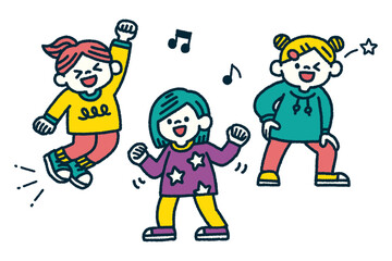 女の子 ダンス リズム ポーズ 手描き イラスト セット