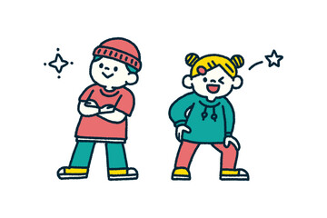 子供 ダンス 決めポーズ 手描き イラスト セット