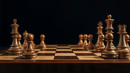 bishop. Chessboard with pieces in mid-game, highlighting warm wood tones and strategic play under directional lighting. tutorial guides.