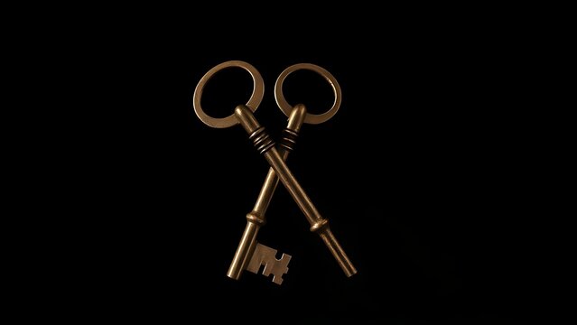 soliloquy. Two antique skeleton keys crossed on a dark textured background with dramatic shadows. lifestyle magazines.