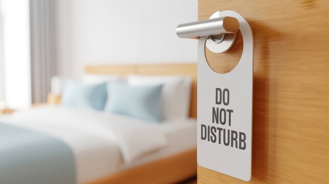 Find peace and privacy in this inviting hotel room with a clear message stay away, perfect for travel blogs and hospitality marketing content